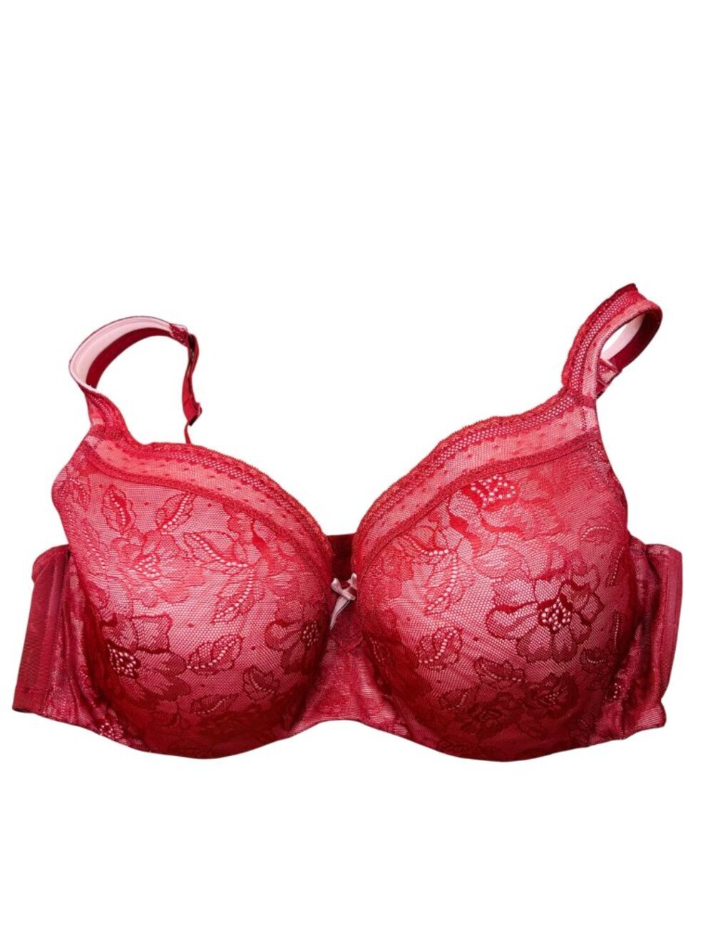 Cacique 42DD Lace Floral Bra Red Casual Molded Cup Feminine Flirty